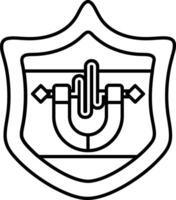 A black and white drawing of a shield with a magnet on it vector