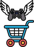 A game controller is flying above a shopping cart vector