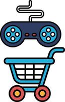 A blue shopping cart with a game controller on top of it vector