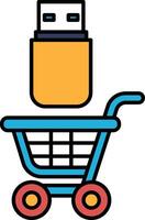 A shopping cart with a USB drive in it vector