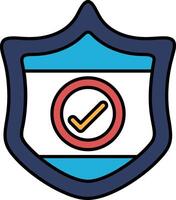 A blue shield with a red circle and a check mark vector