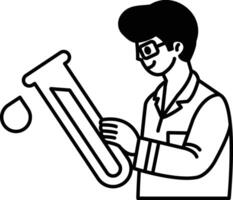 A man in a lab coat is holding a test tube vector