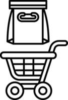A black and white image of a shopping cart and a bag vector