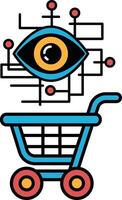 A blue shopping cart with a large eye on it vector