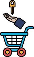 A hand is holding a key above a shopping cart vector