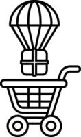 A black and white drawing of a shopping cart with a balloon on top of it vector