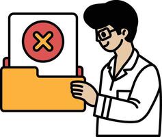 A man is holding a yellow folder with an X on it vector
