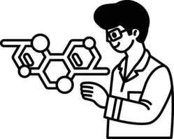 A man in a lab coat is holding a molecule in his hand vector