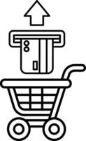 A black and white image of a shopping cart with a credit card reader on top vector