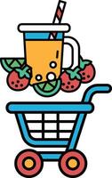 A cart full of fruit and a drink with a straw vector