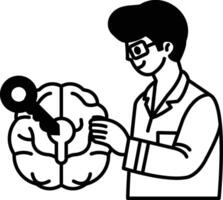 A man is holding a key and looking at a brain vector