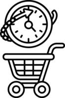 A black and white image of a shopping cart with a clock on it vector