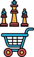 A blue shopping cart with a chess board on top of it vector