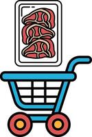 A blue shopping cart with a picture of meat on it vector