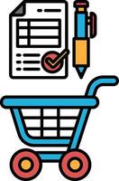 A shopping cart with a pen and a piece of paper with a check mark on it vector
