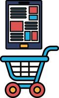 A shopping cart is shown next to a tablet vector