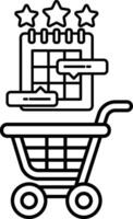 A black and white drawing of a shopping cart with a calendar on top vector