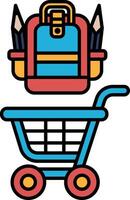 A blue shopping cart with a red handle and a blue bag on top of it vector