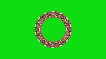 Circular tunnel ethnic vintage pattern rotation animation on green screen. inland tribal patterns. video