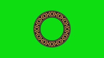 Circular tunnel ethnic vintage pattern rotation animation on green screen. spiral creating hypnotic motion. video
