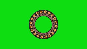 Circular tunnel ethnic vintage pattern rotation animation on green screen. relief motif pattern. video