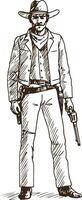 Standing Cowboy with Revolver Wild West Gunslinger Drawing vector