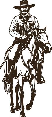 Front-Facing Cowboy on Horse Traditional Wild West Rider Illustration