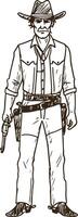 Standing Cowboy with Cowboy Hat and Boots in Wild West Landscape Illustration vector