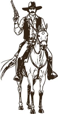 Outlaw Cowboy Pointing Revolver Western Gunslinger Sketch