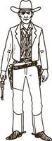 Classic Western Cowboy Standing in Front of Cactus at Sunset Illustration vector