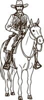 Rodeo Cowboy with Lasso on Horseback in Open Desert at Sunset Illustration vector