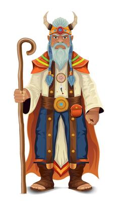 ancient fantasy magic shaman healer man character cartoon illustration isolated on background