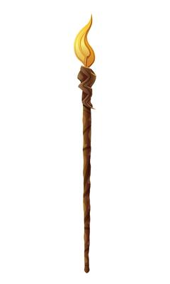 ancient fantasy staff of a sorcerer or witcher made of wood and magic stone cartoon illustration isolated background