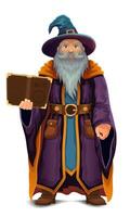 ancient fantasy magic sorcerer wizard witcher elderly man with beard in hat and cape cartoon illustration isolated background vector