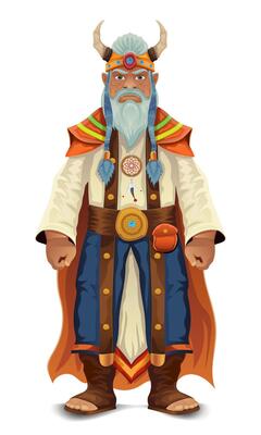 ancient fantasy magic shaman healer man character cartoon illustration isolated on white background