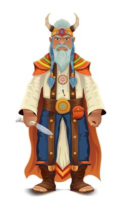 ancient fantasy magic shaman healer man character cartoon illustration isolated