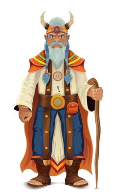 ancient fantasy magic shaman healer man character cartoon illustration isolated background
