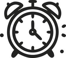 An alarm clock is shown in a black and white illustration vector