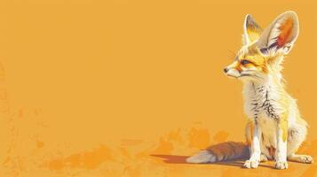 Adorable Fennec Fox Sitting in Desert with Copy Space, Small Desert Mammal with Large Ears, Wildlife Photography, Nature and Wildlife Concept photo