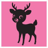 Adorable black deer silhouette with antlers against a vibrant pink background for festive designs vector