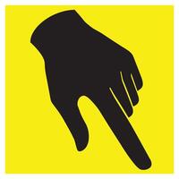 Simple black hand pointing down on a bright yellow background illustration vector