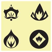 Four abstract flame logos in a modern black and white minimalist geometric style vector
