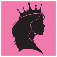 Silhouette of a queen with crown and earrings on pink background vector