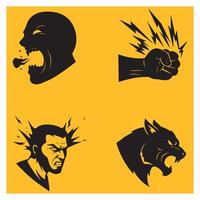 graphic illustrating aggression anger fury rage and wild animalistic instincts on yellow background vector