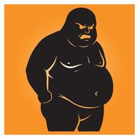 Angry overweight silhouette character with negative emotions and dark black outline on orange background vector
