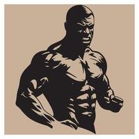 Powerful silhouette of muscular bodybuilder displaying strength and determination on a beige background vector