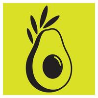 Simple illustration of an avocado fruit with leaves on a bright yellow background vector
