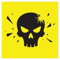 Bold illustration of a black skull with exploding effects on a vibrant yellow background vector