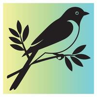 Elegant silhouette of a bird perched on a branch with green and blue gradient background vector