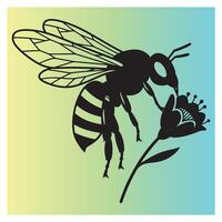 Silhouette of a honeybee gathering nectar from a flower on a gradient background vector